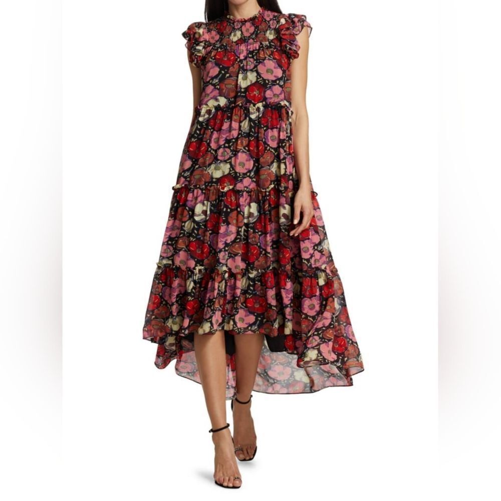 Cinq A Sept Ricki Floral Print High Low Midi Dress Size 0